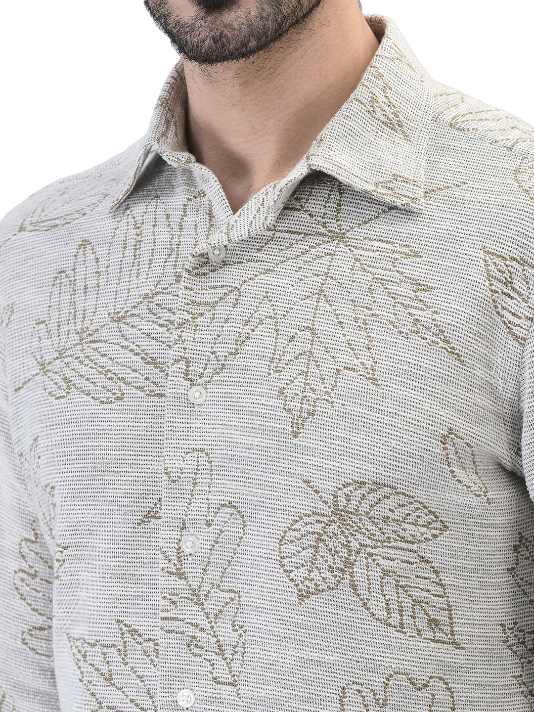 Knitted Beige Leaf-print Casual Shirt – AF00085ML