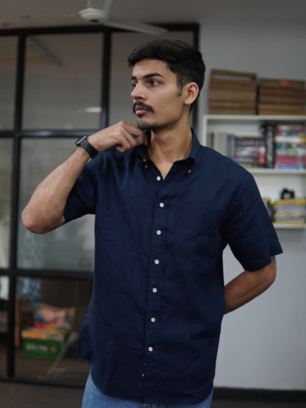 Signature Navy Blue Breathable Linen Shirt